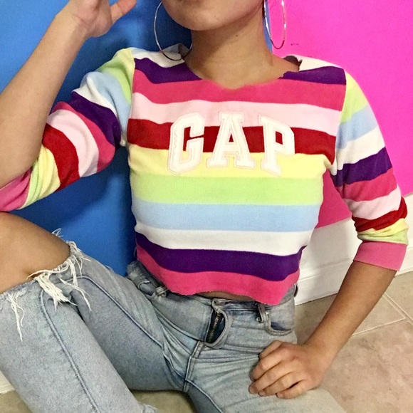 GAP Sweaters - Vintage GAP Rainbow Striped Cropped Sweater